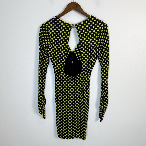 Le Superbe Elastica Black Yellow Neon Polka Jersey Mini Dress Cut Out Back XS - Picture 5 of 14